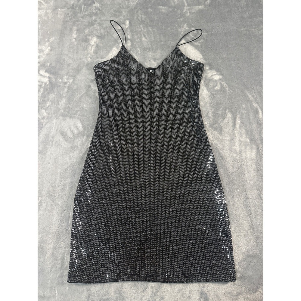 H&M Divided Black Sequin Spaghetti Strap‎ Mini Dress XS
